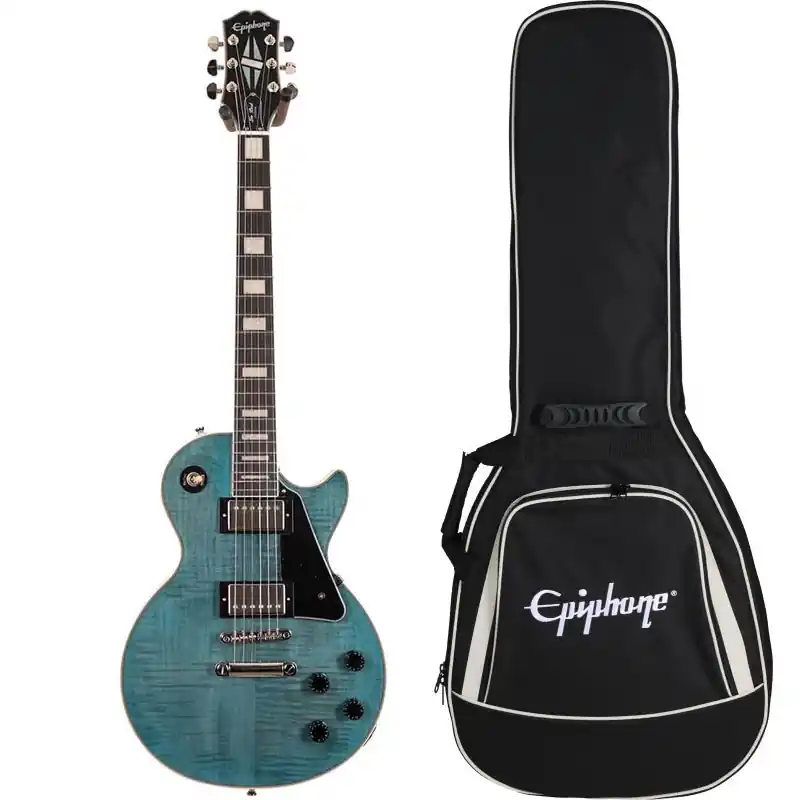 Darmowy zwrot Epiphone Les Paul Custom Figured TBL Transpartent Blue + Premium Gig Bag